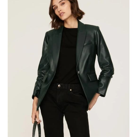 Veronica Beard Hollis Emerald Faux Vegan Leather Dickey Jacket Blazer Size 4 - Picture 1 of 12